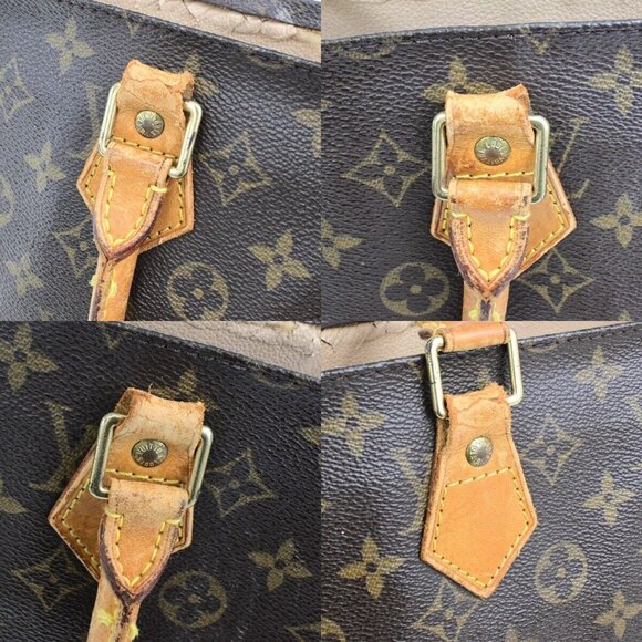 LOUIS VUITTON Logo Sac Plat Hand Tote Bag Monogram Leather Brown M51140 65ED899 - Picture 10 of 16